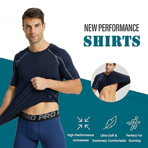 LANBAOSI 3 Pack Men's Compression Shirts Short Sleeve Compression Base Layer Cool Dry Athletic Undershirt Workout T Shirt