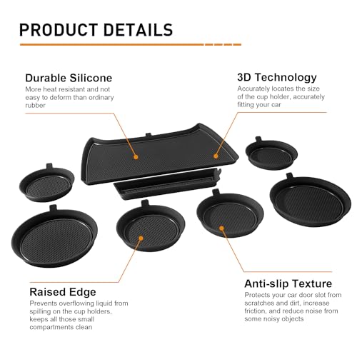 Cup Holder Inserts Liners for Subaru Crosstrek 2024 2025 Impreza Accessories, Silicone Cup Holder Mat, Car Cup Coaster Trim Non-Slip Anti-Dust Interior, Custom Door Slot Pad (8 Pcs, Black Trim)
