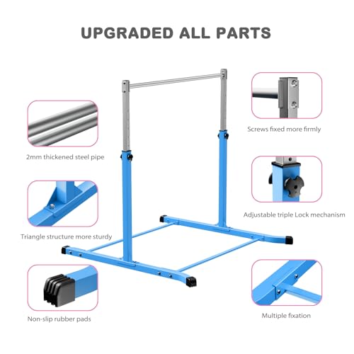 Mosebears Gymnastics Bar,Home Gymnastics Equipment for Kids Ages 3-15,Steady Steel Construction, Anti-Slip, Easy to Assemble, 3' to 5' Adjustable Height