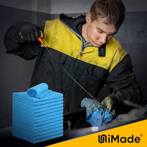 UNIMADE Shop Towels Rags, 50 Pack Reusable Shop Rags Bulk Microfiber Cleaning Cloth Lint Free Cleaning Towels for Car Kitchen Automotive Bar Mechanic Restaurant Garage, 11.5"x 11.5", Blue