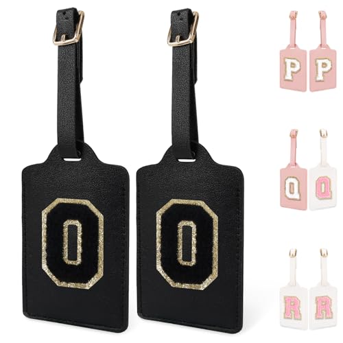 2 Pack Initial Letter Luggage Tag F for Suitcases TSA Approved, PU Leather Personalized A-Z Luggage Tags with Privacy Cover Name Card, Pink Cute Monogrammed Funny Baggage Tag for Women Kids(Letter F)