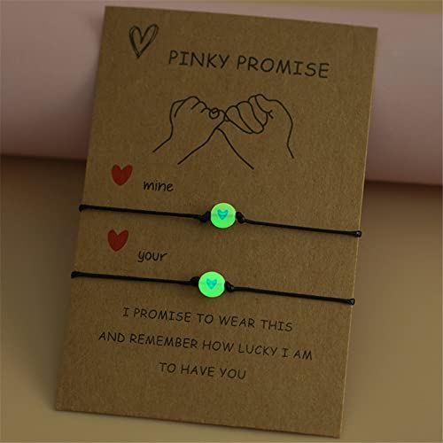 Pinky Promise Bracelet for Women Men Lucky Bead Love Heart Couple Bracelets Friendship BFF Glow in the Dark Jewelry