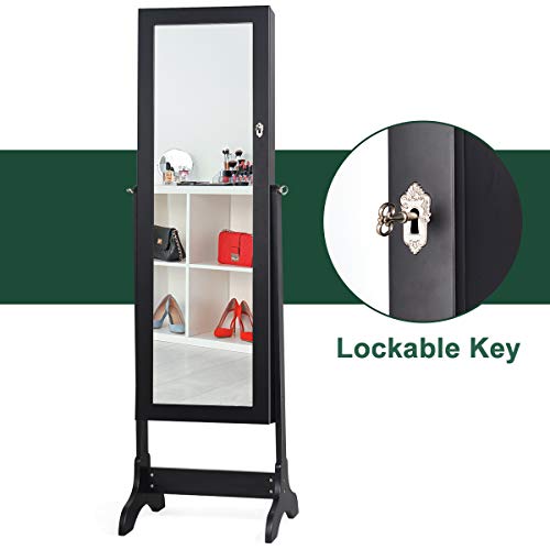WATERJOY Jewelry Organizer with Full Body Standing Mirror Jewelry Holder Storage 4 Angle Adjustable Lockable Jewelry Cabinet Jewelry Armoire