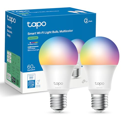 TP-Link Tapo Smart Light Bulbs, 800 Lumens (60W Equivalent), 2700K Soft Warm White LED Bulb, Dimmable, Compatible with Alexa and Google Home, No Hub Required, A19 E26, Tapo L510E(4-Pack)…