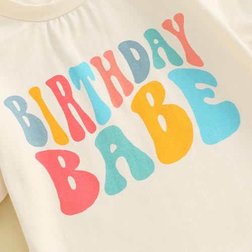 Kayotuas Baby First Birthday Outfit Boy Girl Cute Birthday Bubble Romper Colorblock Letter T Shirt Onesie Cake Smash Clothes (Birthday Babe Apricot, 6-12 Months)