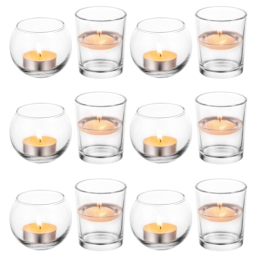 Glasseam Glass Gold Candle Holders, Mercury Tealight Holder Set of 12, Round Candle Holders for Table, Mini Floating Candle Holder Centerpiece, Modern Votive Candle Holders for Wedding Christmas Party