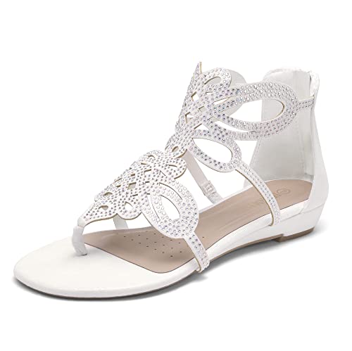 DREAM PAIRS Womens Jewel Fashion Rhinestones Design Slides Sandals 02-White - 5
