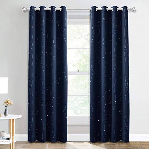 NICETOWN Halloween Black Out Curtains for Living Room - Foil Printed Wave Lines with Dots Thermal Insulated Blackout Panels/Drapes for Bedroom Window (2 Panels, 52 inches Wide by 63 inches Long)