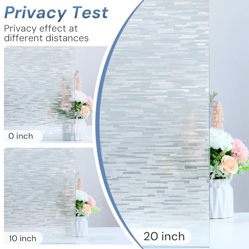 LUTE Window Privacy Film Frosted Glass Film, Removable Sun Blocking Heat Control Door Window Cover, Non-Adhesive Static Window Cling Frosting Decorative Glass Sticker, Linear Frosted, 17.5" x 78.7"