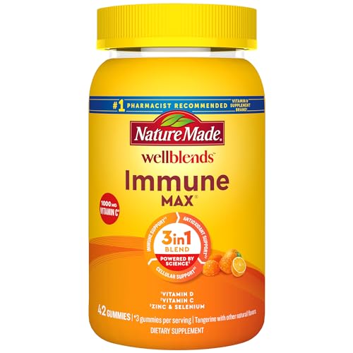 Nature Made Wellblends ImmuneMAX Gummies, Vitamin C 1000mg + Zinc, Selenium, & Vitamin D3 5000 IU, Immune Support Supplement, 42 Gummies