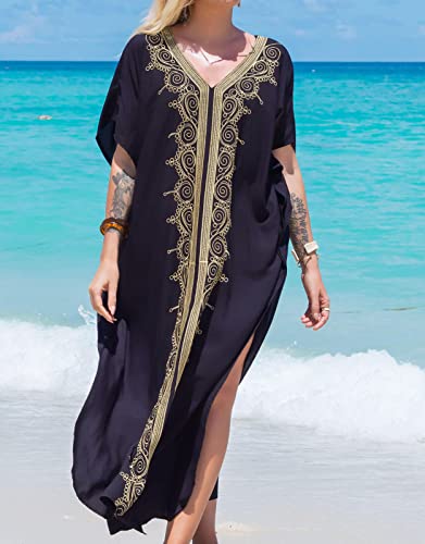 Alsol Lamesa Butterfly Bathing Suit Cover Up Kaftan Dresses for Women V Neck Ethnic Print Long Caftan Beach Dress