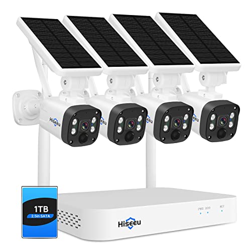 [1TB HDD,4MP Spotlight] Hiseeu Solar Wireless Security Camera System,10CH HD 4K NVR,Night Vision, 2-Way Audio, PIR Motion Detection,Motion Record, Outdoor Home Surveillance