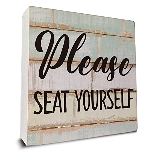 Please Seat Yourself Wooden Box Sign Desk Decor Bathroom Quote Wood Box Sign for Home Bathroom Shelf Table Decoration 5 X 5 Inch