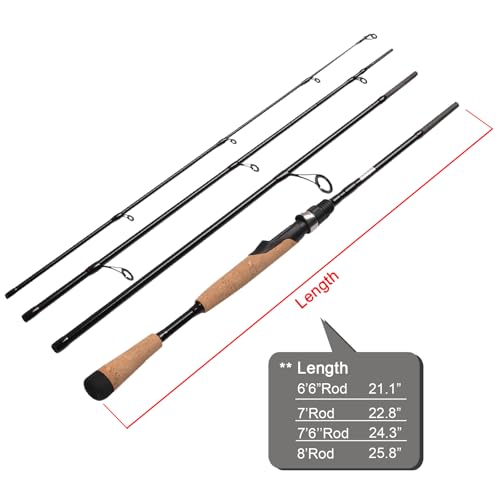 Fiblink 4 Pieces Travel Spinning Rod Medium Carbon Spinning Fishing Rod Portable Fishing Rod (6'6" Medium.)