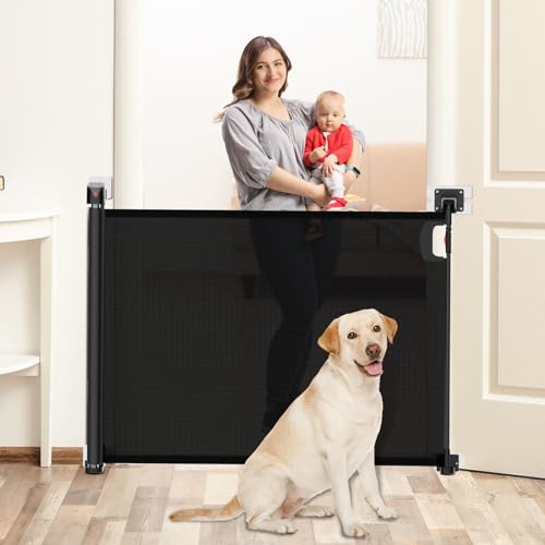 Yobear Retractable Mesh Baby Gate Dog Gate - 34" Tall, Extends Up to 55" Wide, Versatile for Stairs, Doorways, Indoor/Outdoor Use, with Ground Adhesive Hooks for Baby and Pet Security