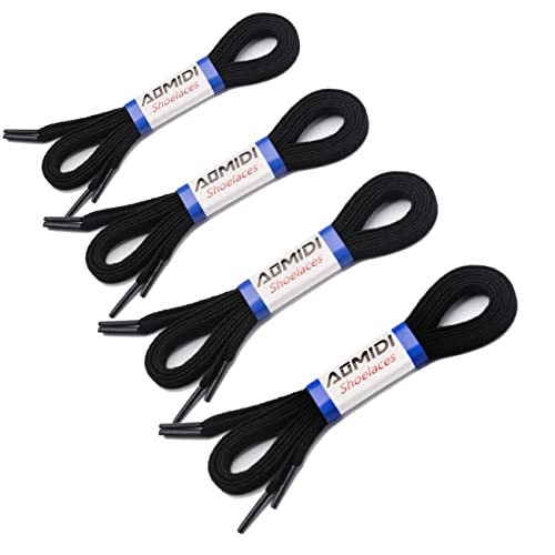 AOMIDI Flat Shoe laces 5/16" Wide Shoelaces 4 Pair for Athletic Running Sneakers Shoes Boot Strings replacements (27" inches (69 cm), Black)