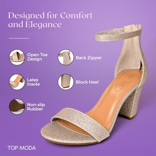 TOP Moda Hannah-1 Ankle Strap Dressy High Heel Sandal, Non-slip Sole, For Wedding, Party, Prom, Evening Wear, or Any Occasion, Sleek Style Block Heel Sandals, Fuchsia Pu, 10