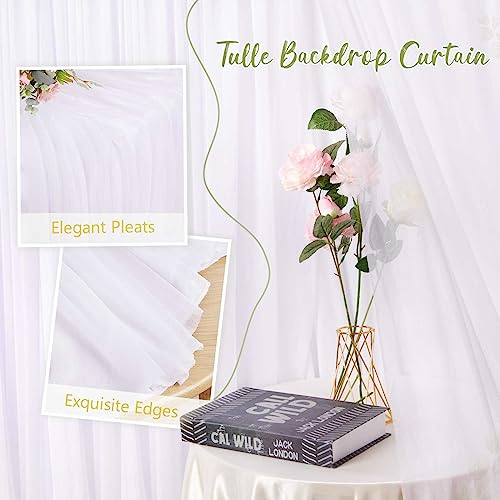 White Tulle Backdrop Curtain 5ft x 7ft Wedding Photo Drape for Backdrop 2 Layers Sheer Curtains for Baby Shower Birthday Party