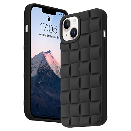 Urarssa for iPhone 13 Case iPhone 14 Case Cute 3D Weave Grid Design for Women Girls Soft TPU Silicone Phone Case Raised Bumper Corners Full Protective Case Cover for iPhone 13/14 6.1 inch (Black)