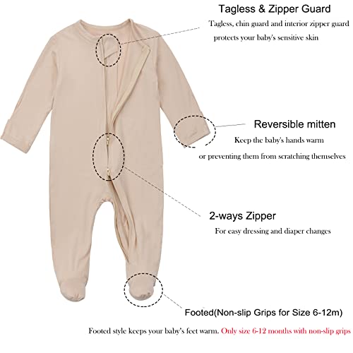 Aablexema Baby Footie Pajamas Zipper - Rayon from Bamboo Infant Footed Pjs with Mittens Sleepwear Jammies(Green,Newborn)