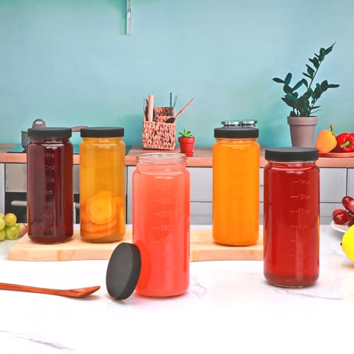 Salzesfalls 16oz Glass Juice Bottles with Lids,Reusable Juice Bottles,Glass Bottles for Juicing,Milk Tea,Smoothies,Ice Tea,Beverages Bottles,Set of 12