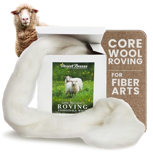 Wool Roving Top – 8 OZ Natural Corriedale, Bulk Pack, Best Core Wool for Needle Felting Wool, Wool Felting, Dryer Balls, Yarn Roving - Ethically Sourced, Processed in USA - White Ecru, 29.5 Micron