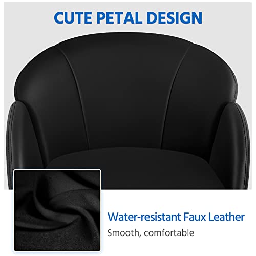 Yaheetech Cute Petal Desk Chair Home Office Swivel Upholstered Leather Makeup Vanity Desk Chair with Armrests for Bedroom Modern Computer Rolling Chair for Women Black