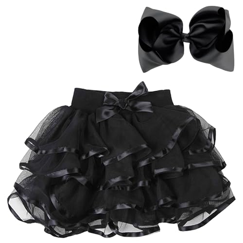 BGFKS 4 Layered Tulle Tutu Skirt for Girls with Hairbow or Birthday Sash,Girl Ballet Tutu Skirt (Gray, 2-3 Years)