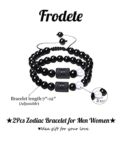 Frodete 2Pcs Zodiac Bracelet for Men Women,8mm Natural Black Onyx Stone Star Sign Constellation Horoscope Bracelet Gifts Capricorn