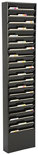 File Folder Wall Rack, 20 Pockets, Tiered, Office and Medical Charts (Black, Powder Coated Steel)