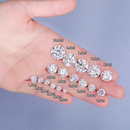 0.3CT-10CT Moissanite Loose Stones D Colorless VVS1 Clarity Round Brilliant Cut Lab Created Simulated Diamond Gemstones for Ring Earrings Pendant Bracelets Jewelry Making Gifts with GRA Certificate,