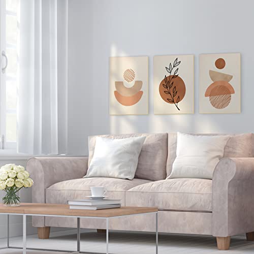Boho Minimalist Wall Art Set - Modern Framed Canvas Prints Featuring Bohemian Style, Geometric Figures, and Abstract Art - Ideal for Home or Office Wall Decor (12"x16", Set of 3)