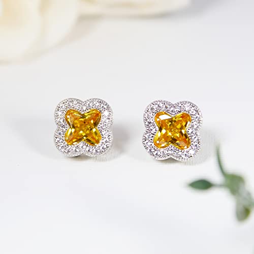 CHERUBIC Women's 925 Sterling Silver AAA Cubic Zirconia Stud Earrings Flower Shape Four-leaf Clover Designs Diamond Cut Crystal Jewelry Gift For Women