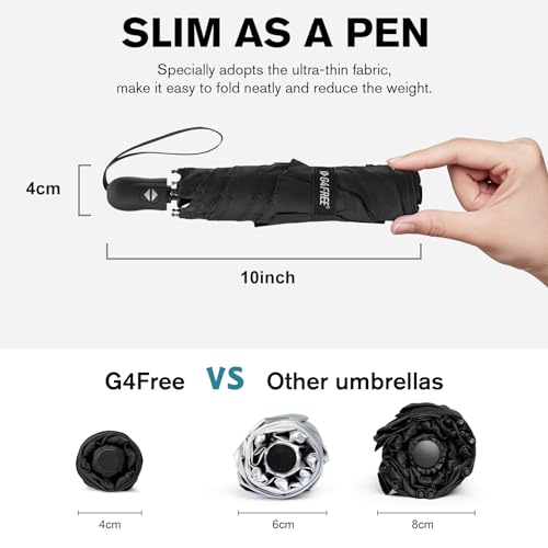 G4Free Travel Umbrella Ultralight UPF 50+ UV Protection Compact Umbrella Super Slim Small Mini Automatic Sun Umbrellas (Black)