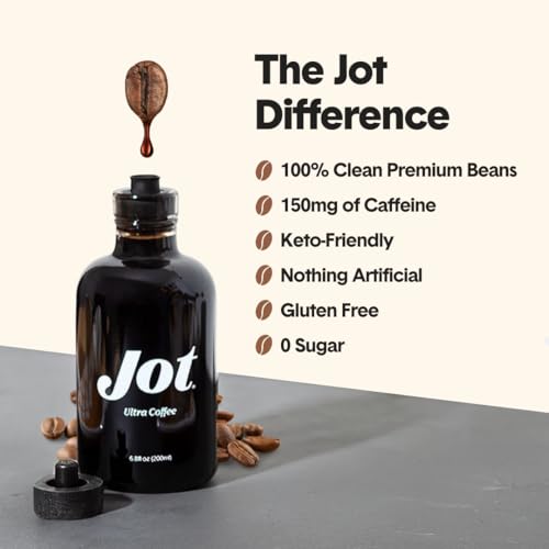 Jot Coffee Concentrate (Caramel) High Caffeine Cold Brew Coffee Concentrate Liquid for Iced Coffees, Instant Espresso, Hot or Cold Instant Coffees - Makes 14 Cups, 150mg Caffeine/Tbsp, Sugar Free