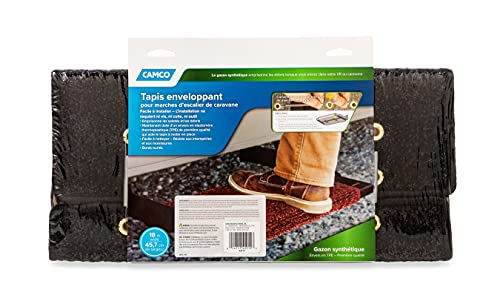 Camco 42915 Black Premium Wrap Around RV Step Rug (Turf Material (17.5" x 18"))