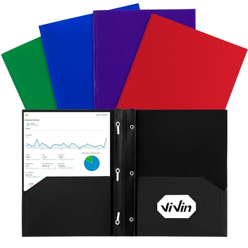 ViVin Sturdy Plastic Folder, 10 Pack, 2 Pocket Folders with Pockets, Holds Letter Size Paper, Poly File Plastic Folders with Pockets and Prongs, for School Home and Office - Assorted Color