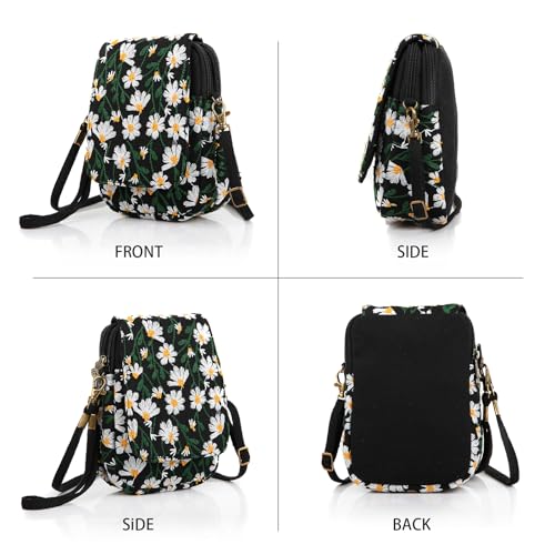 Goodhan Floral Embroidery Crossbody Bag, Mini Canvas Shoulder Bag Cellphone Purse Wristlet Pouch