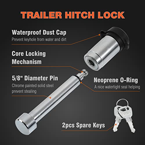 BIG RED 2 Pack Hitch Lock Pin, 5/8 Inch Trailer Receiver Locking Pin for 2"/2.5" Receiver, Hitch Locks with Keys for Car, Truck and Tow,ATRMT9137R