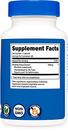Nutricost Rhodiola Rosea 500mg, 60 Capsules (2 Bottles) - Gluten Free and Non-GMO Rhodiola Rosea Supplement