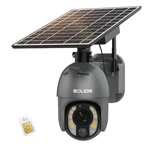 SOLIOM Security Cameras Wireless Outdoor, 5MP 4G LTE Cellular Security Camera with 10X Optical Zoom, Battery and Solar Powered, Human Detection, Auto Tracking, and Spotlight Color Night Vision