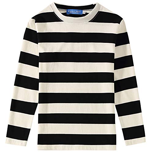 SSLR-Big-Boys-Long-Sleeve-Shirt-Striped Tee Shirts Cotton Crew Neck Casual (XX-Small, White Black)