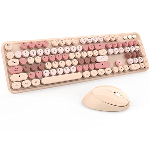 Colorful Wireless Keyboard and Mouse Combo - 104 Key Wireless Keyboard with Number Pad for Windows PC, Notebook, Laptop (Chocolate)
