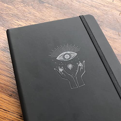 BUKE Dotted Journal - Dot Grid Notebook - 150gsm No Bleed Black Paper - 160 Black Pages - For Women and Men - A5 PU Leather Hardcover 5.75" x 8.5" and Gift Box (BKB-1)