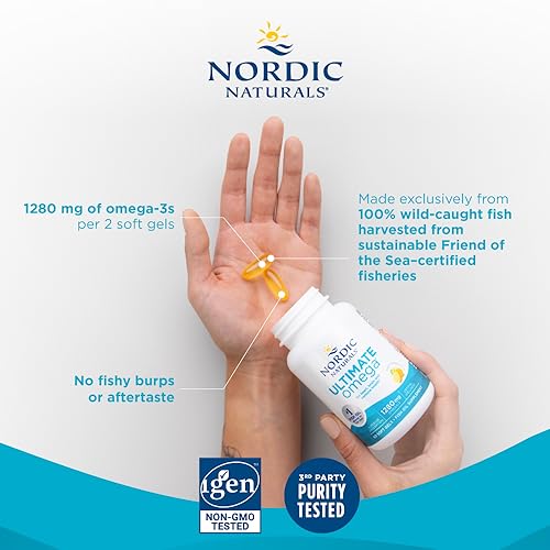 Nordic Naturals Ultimate Omega, Lemon Flavor - 60 Soft Gels - 1280 mg Omega-3 - High-Potency Omega-3 Fish Oil Supplement with EPA & DHA - Promotes Brain & Heart Health - Non-GMO - 30 Servings