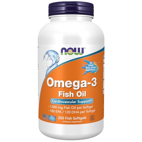 NOW Supplements, Omega-3 180 EPA / 120 DHA, Molecularly Distilled, Cardiovascular Support*, 200-Fish Gelatin Softgels,Packaging may vary