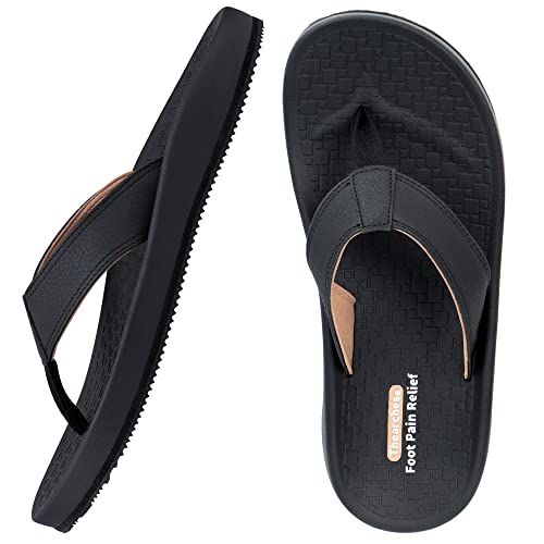 Thearches Men's Beach Sandals Flip Flop, Quick-Dry Arch Support Flip Flops Slides, Orthotic Supportive Sandal for Plantar Fasciitis, Flat Feet, Heel Pain All-Day Comfort Walk