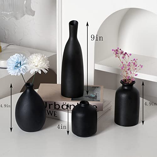 Joynisy Black Ceramic Vase Set of 4, Classic Matte Vases Home Decorations for Table Shelf Office Decor (Black)