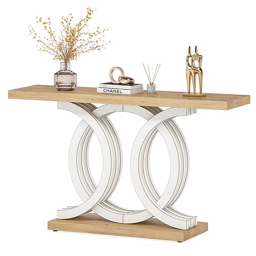 Tribesigns 55 inches Console Table with Unique Base, Farmhouse Hallway Table, Wooden Entryway Table, Vintage Sofa Table, Unique Long Accent Table for Decoration and Organization (Brown)