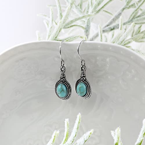 Silver Turquoise Drop Dangle Earrings Hypoallergenic Natural Stone Earrings for Women Trendy Vintage Turquoise Jewelry for Sensitive Ears